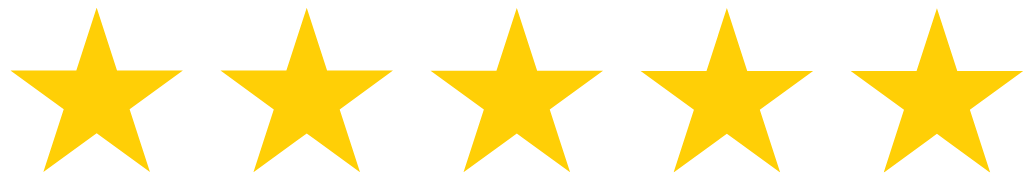 Five gold stars in a row on a white background