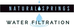 Natural Springs Water Filtration logo with blue water droplet over black and white text