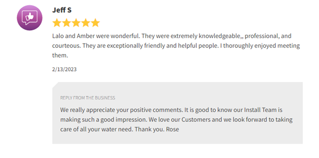 Screenshot of a 5-star review praising Jeff’s friendly, helpful service and professionalism.