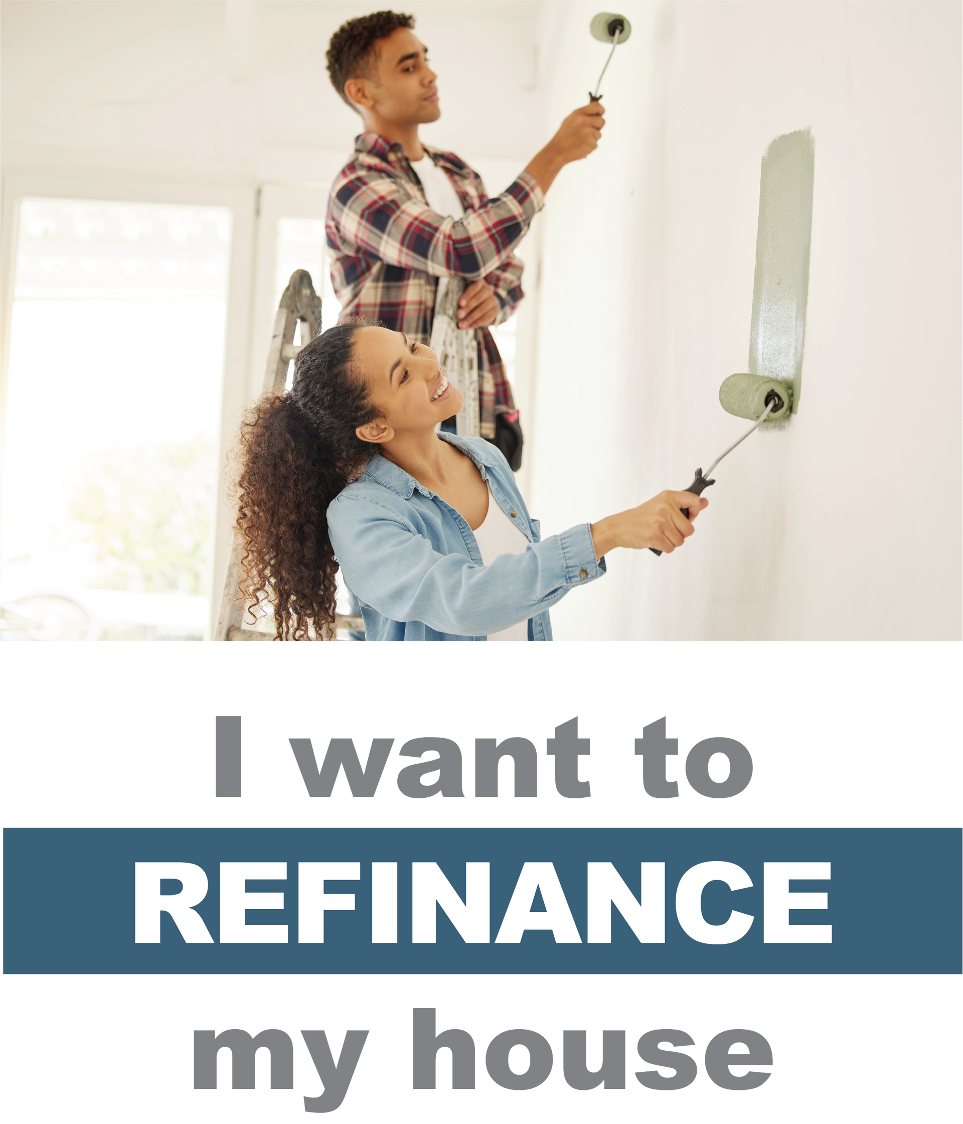 Couple painting a wall, promoting home refinancing.