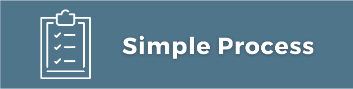 Icon with a clipboard and check marks, indicating a simple process.
