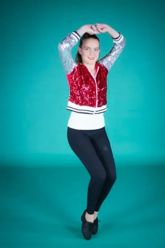 A Young Girl Is Wearing A Red Sequined Jacket And Black Leggings — International Dance Affair In North Mackay, QLD