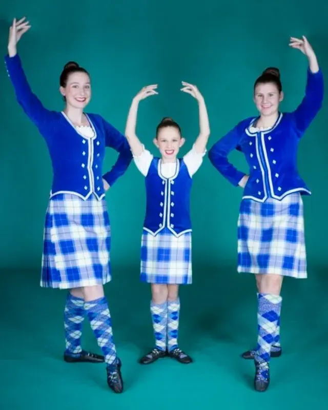 Three People In Blue And White Plaid Skirts Are Posing For A Picture — International Dance Affair In North Mackay, QLD