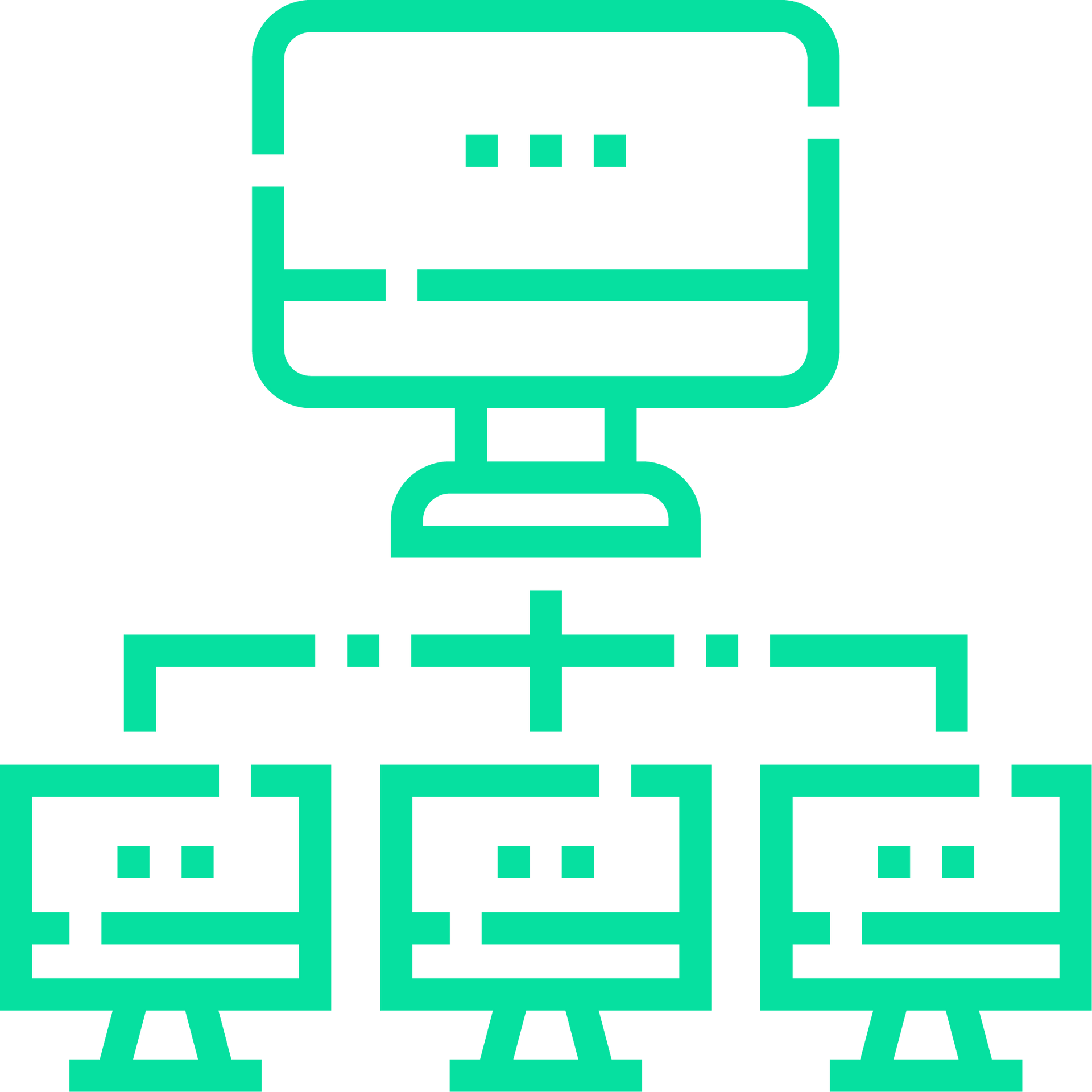 A desktop computer connected to three smaller computer screens, representing a network.