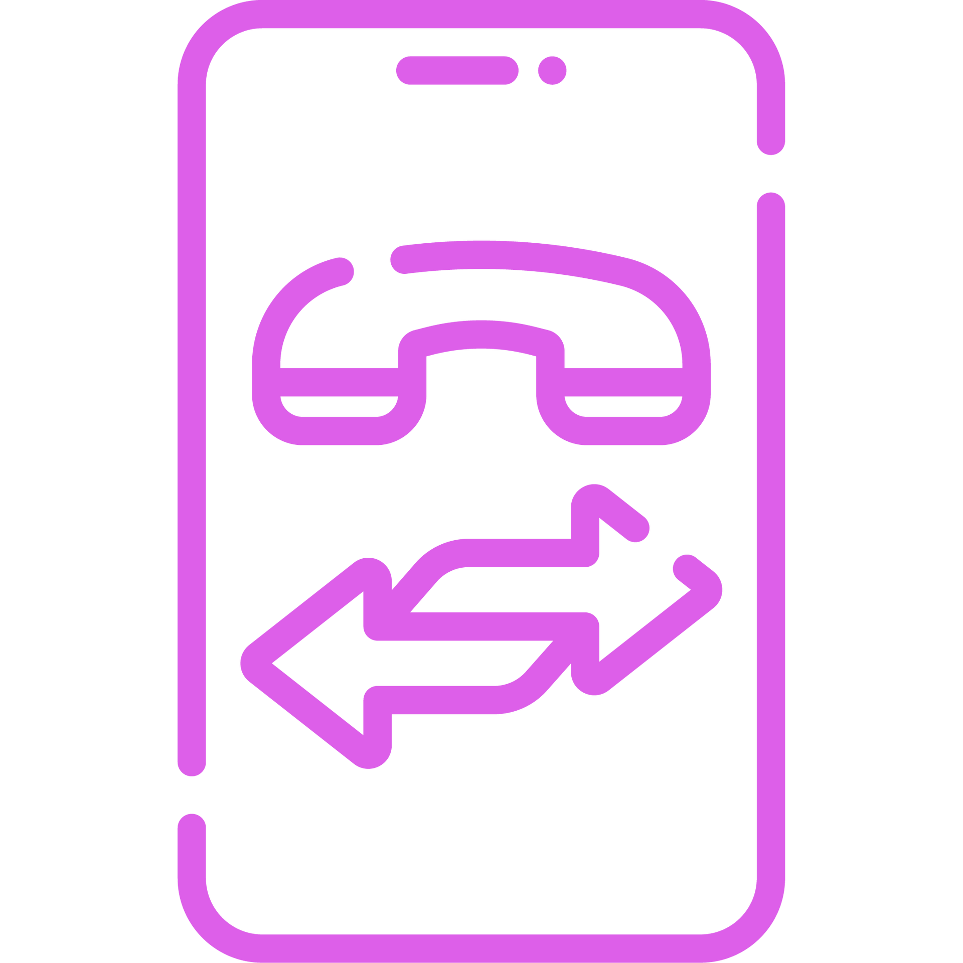 Pink phone icon with a phone receiver and arrows, indicating call forwarding.