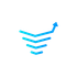Blue gradient upward-pointing arrow emerges from layered lines, symbolizing growth or progress.