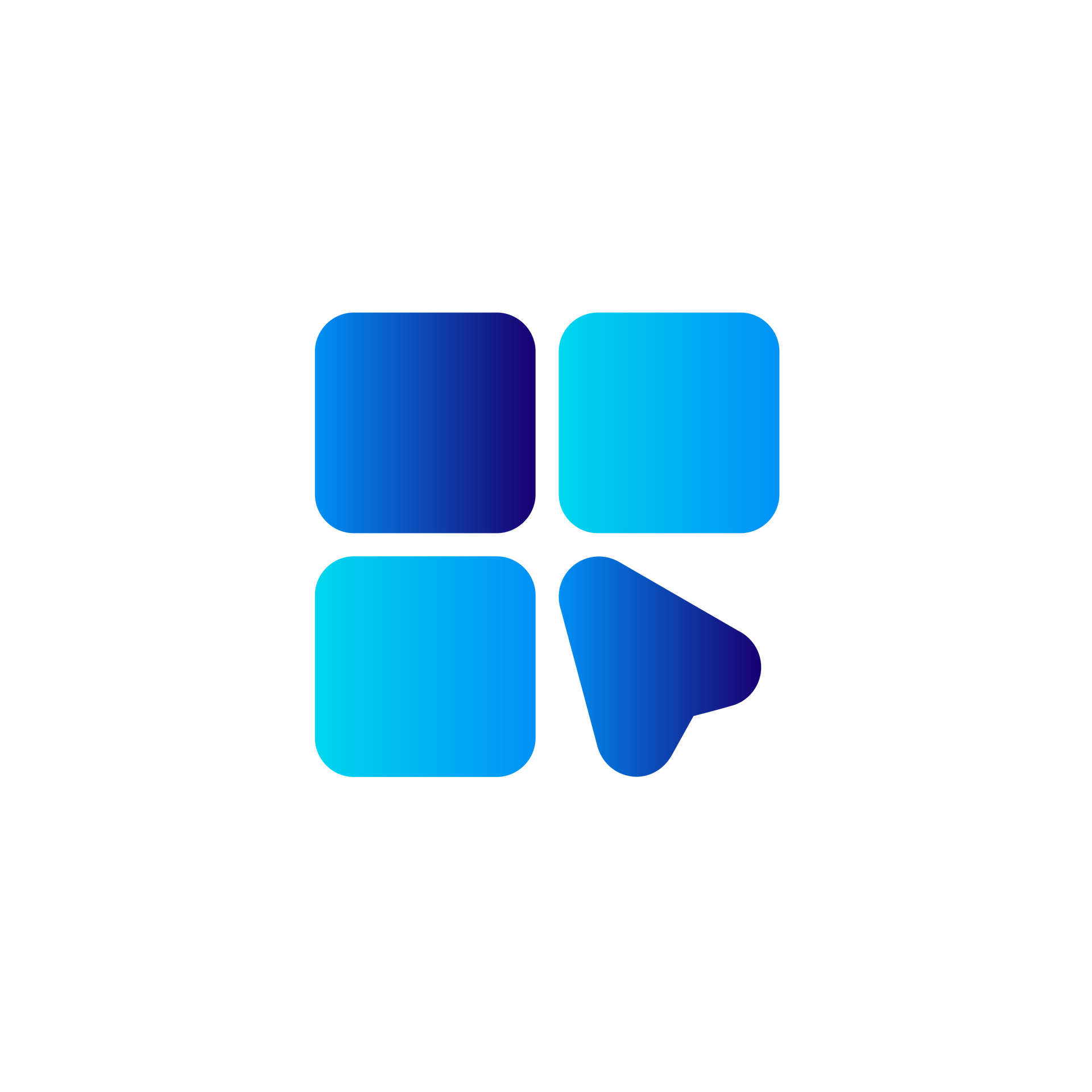 Blue and white logo with four squares and a cursor icon.