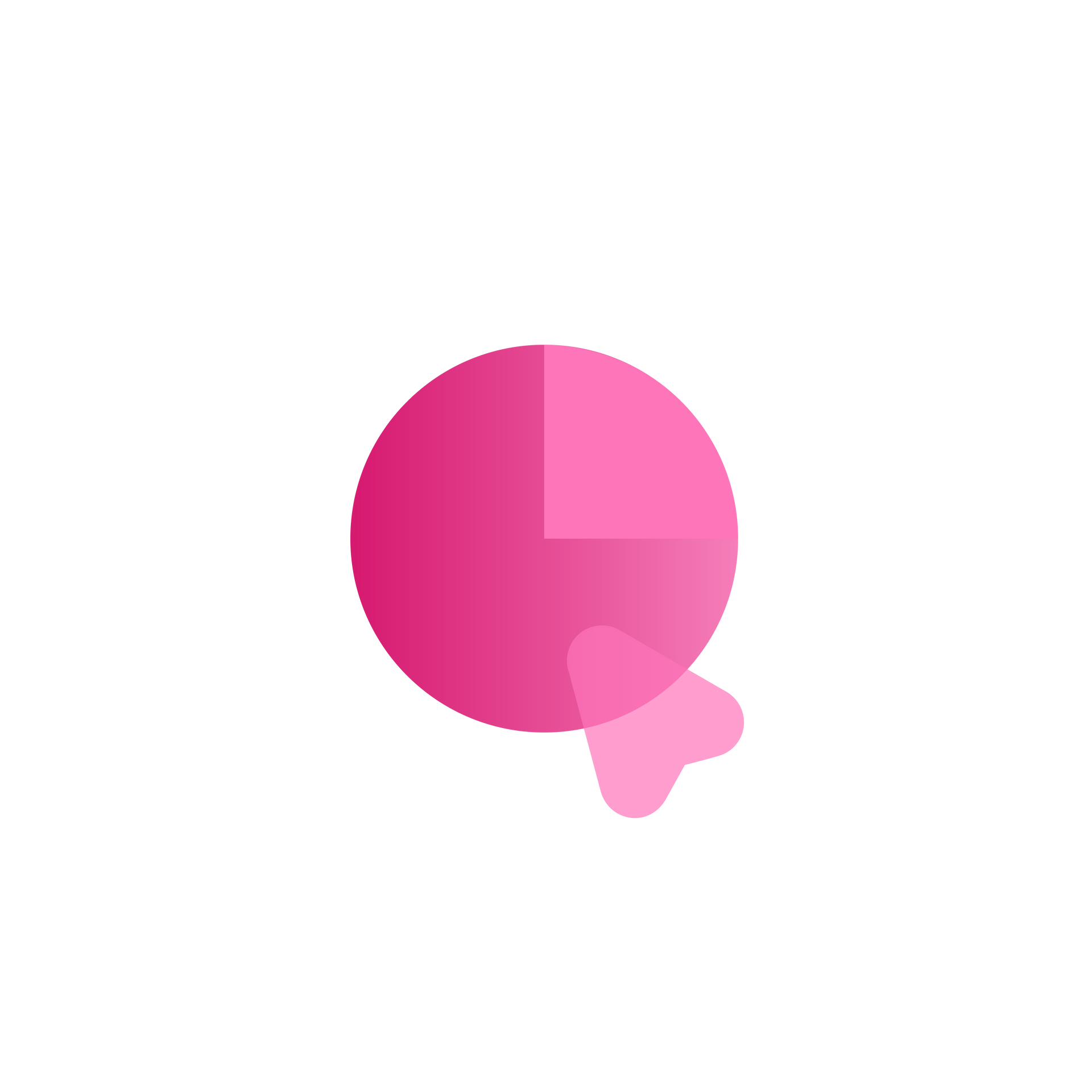 Pink pie chart with a translucent pink arrow.