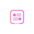 Pink and purple icon of a document with two squares and three lines, inside a rounded square with three dots below.