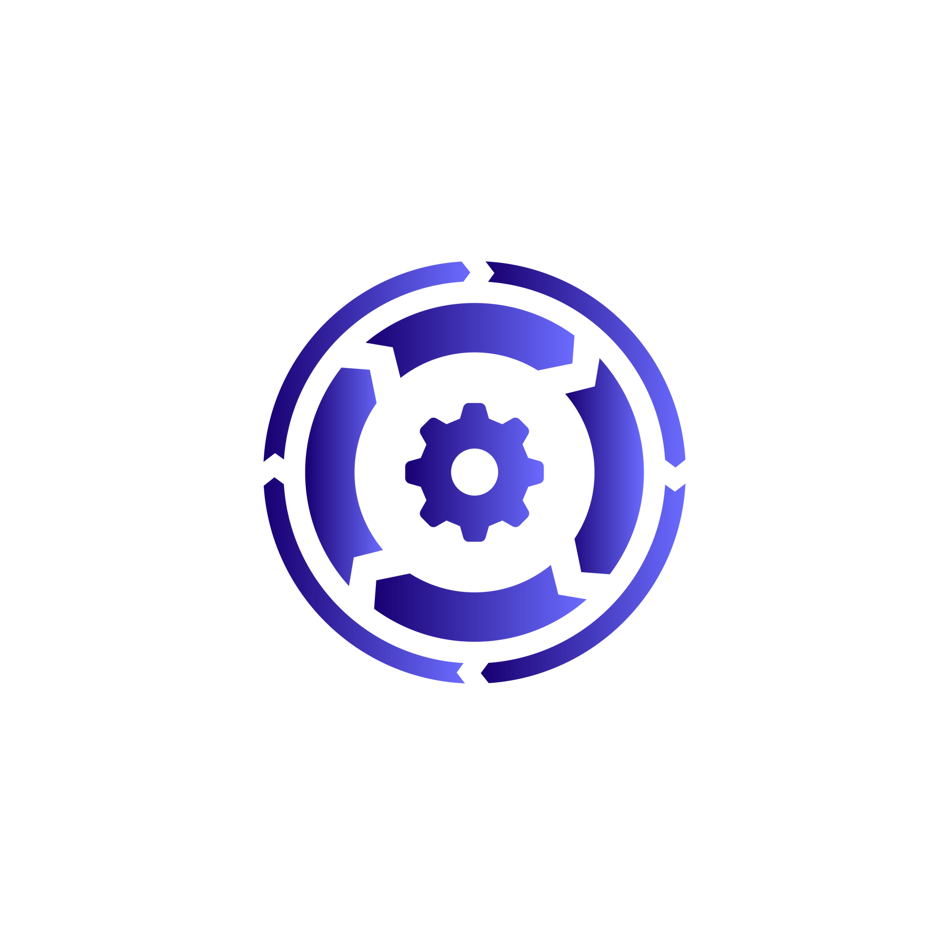 Circular process diagram with gears, blue gradient.