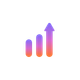Three gradient purple-orange bars increasing in size, with an upward-pointing arrow.