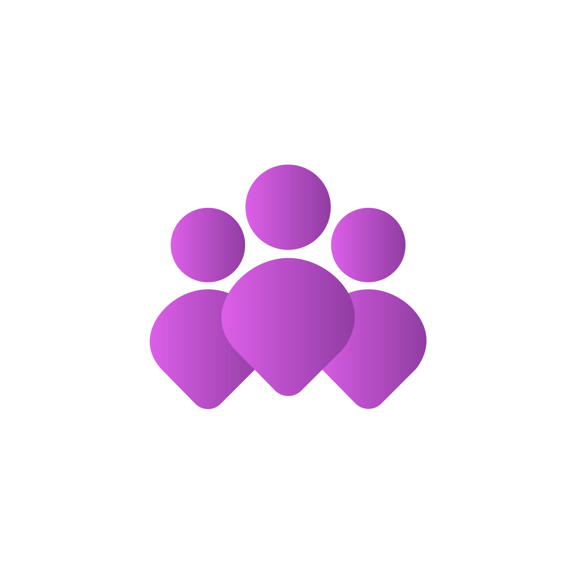 Purple group icon, three stylized figures.