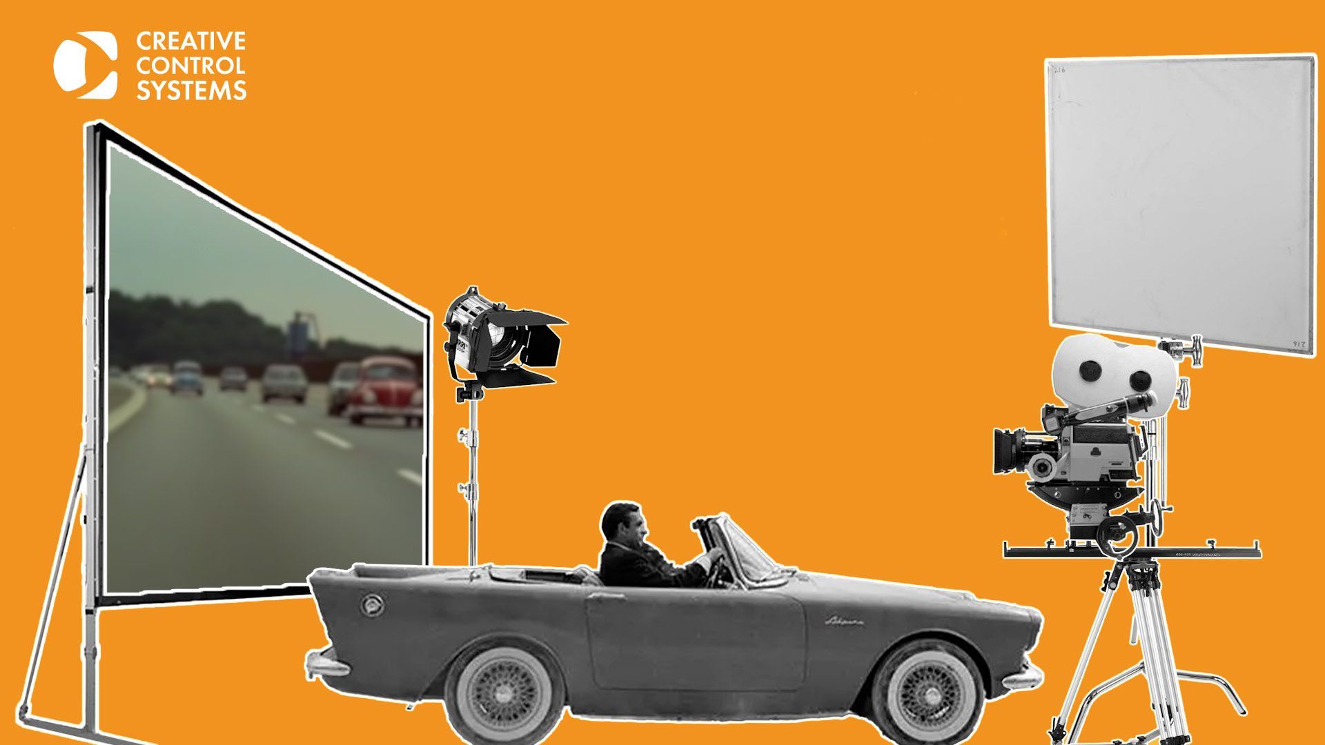 A car equipped with a projector and a camera, showcasing innovative technology for multimedia presentations on the go.