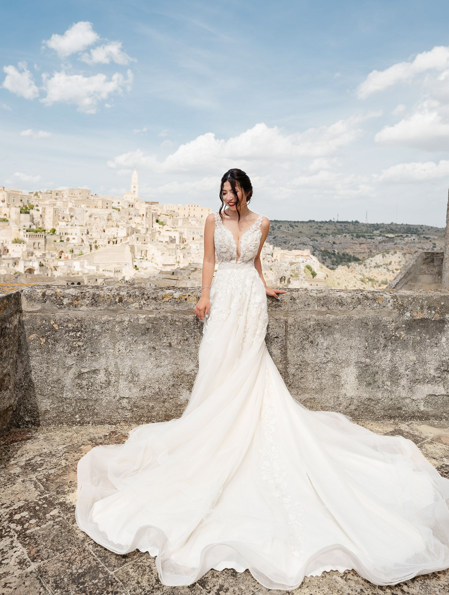 Bride portrait in Matera Italy during luxury wedding captured in editorial style