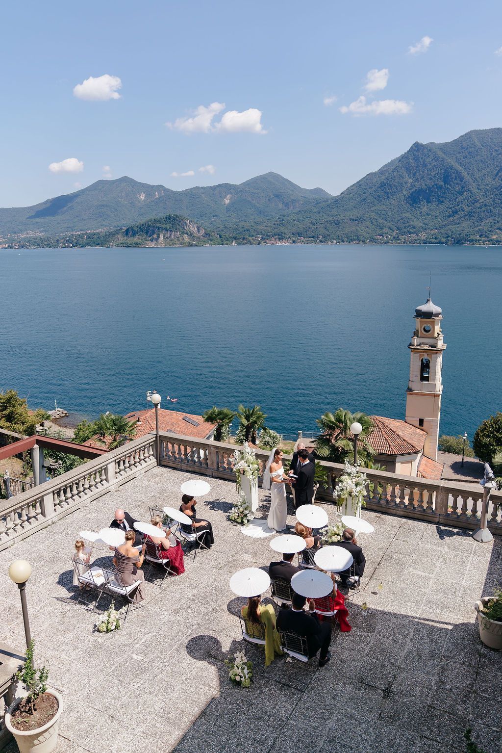 Wedding ceremony setup in the gardens of a historic Lake Como villa