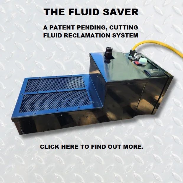 hhoikln The Fluid Saver, a black rectangular cutting fluid reclamation system with a mesh top, on a diamond plate background.