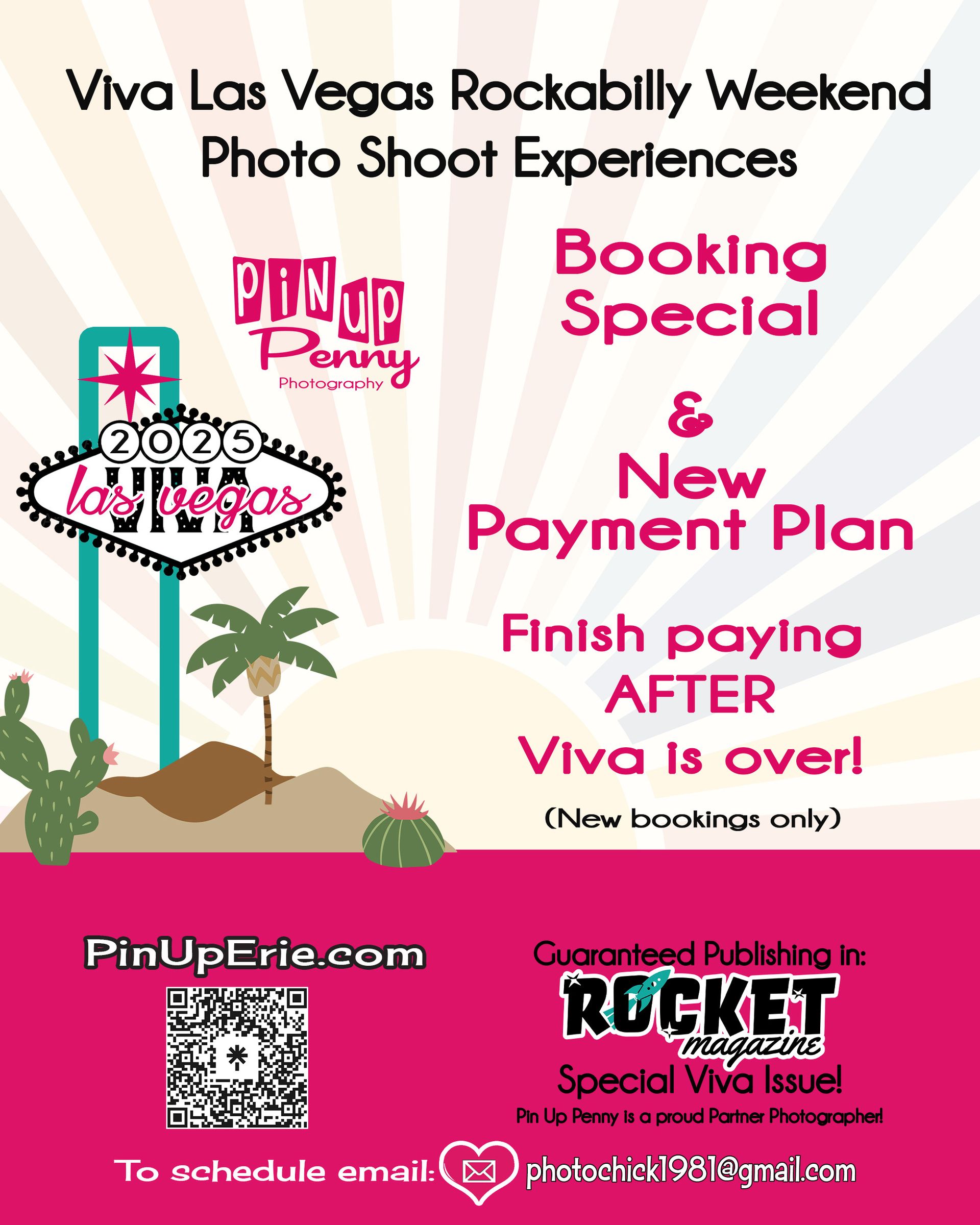 A poster for viva las vegas rockabilly weekend with booking special and new payment plan