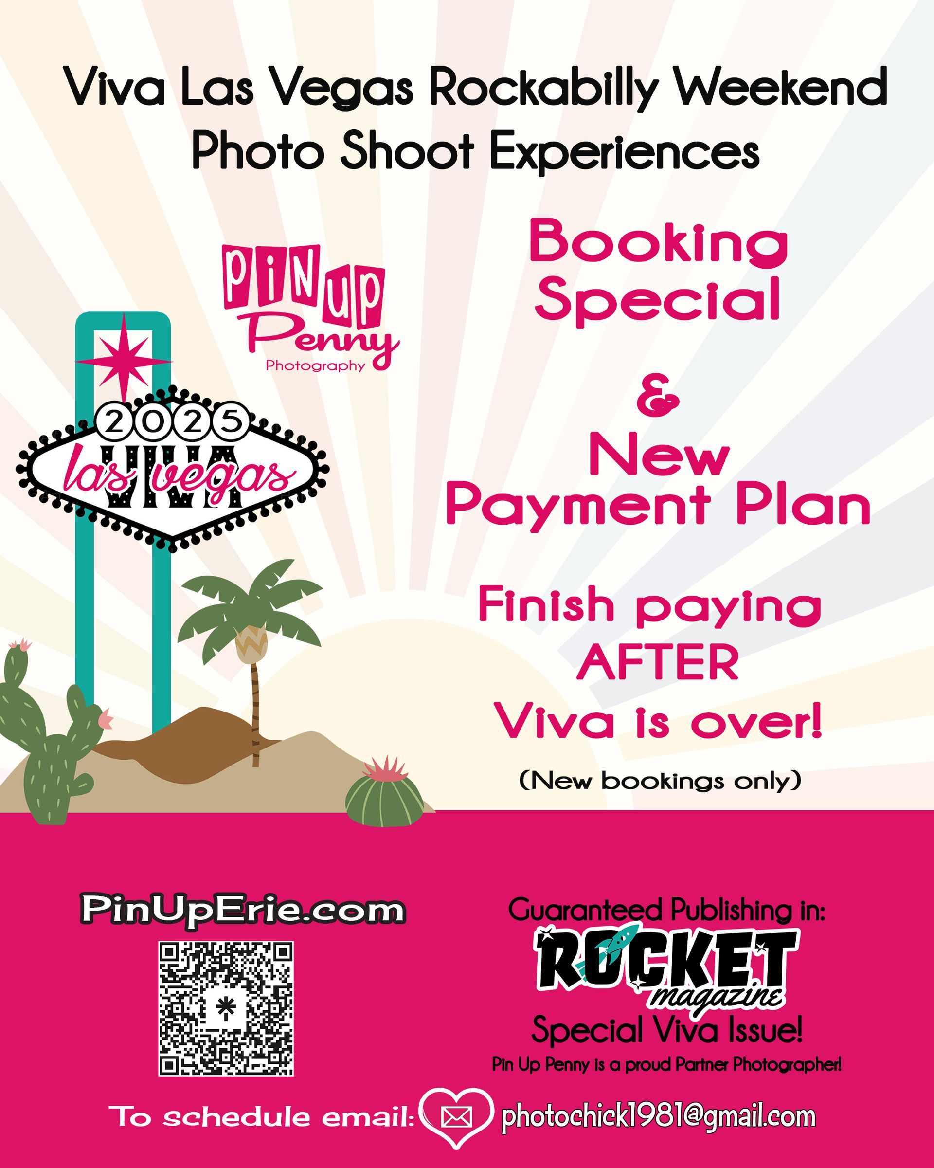 A poster for viva las vegas rockabilly weekend with booking special and new payment plan