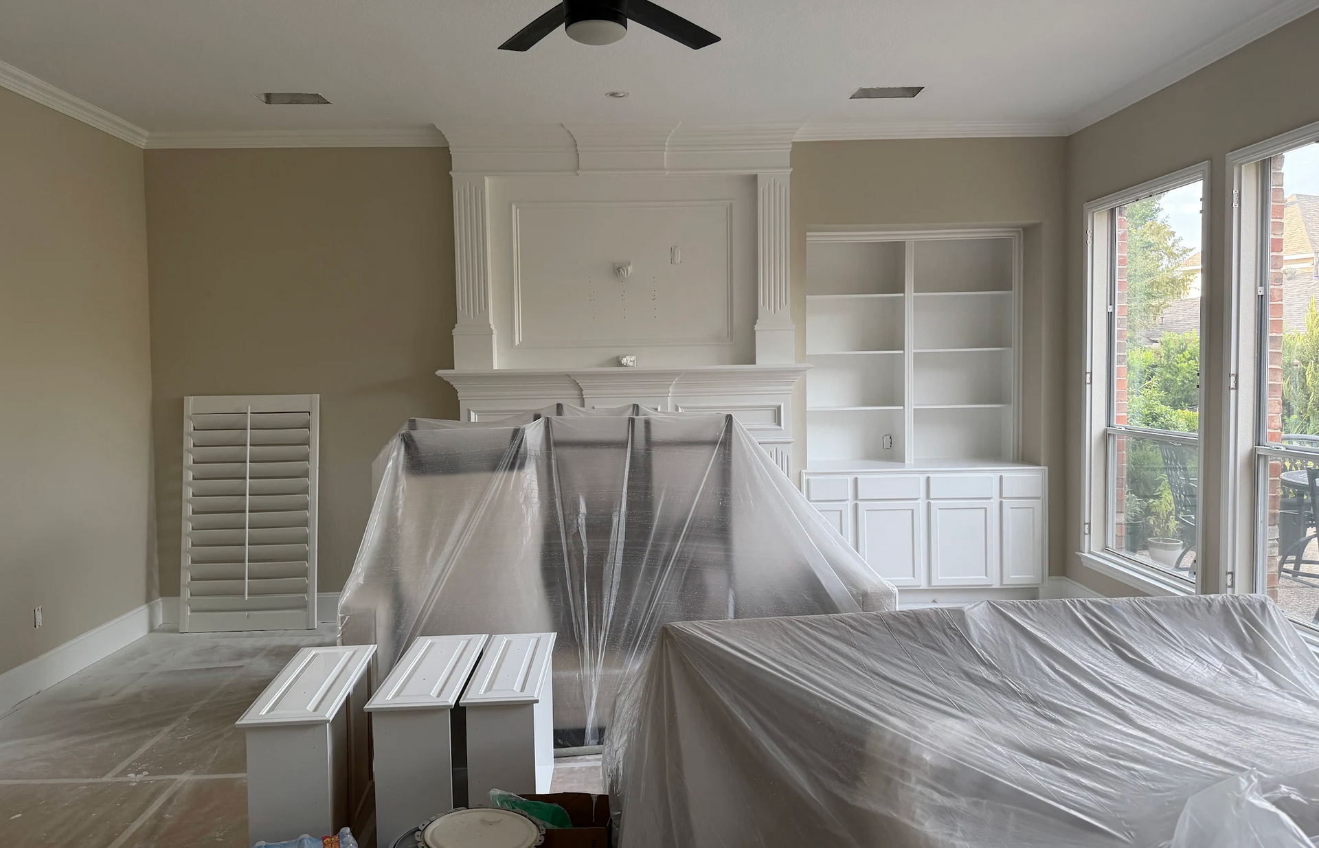 Interior painting and built-in cabinet painting project in Plano Texas