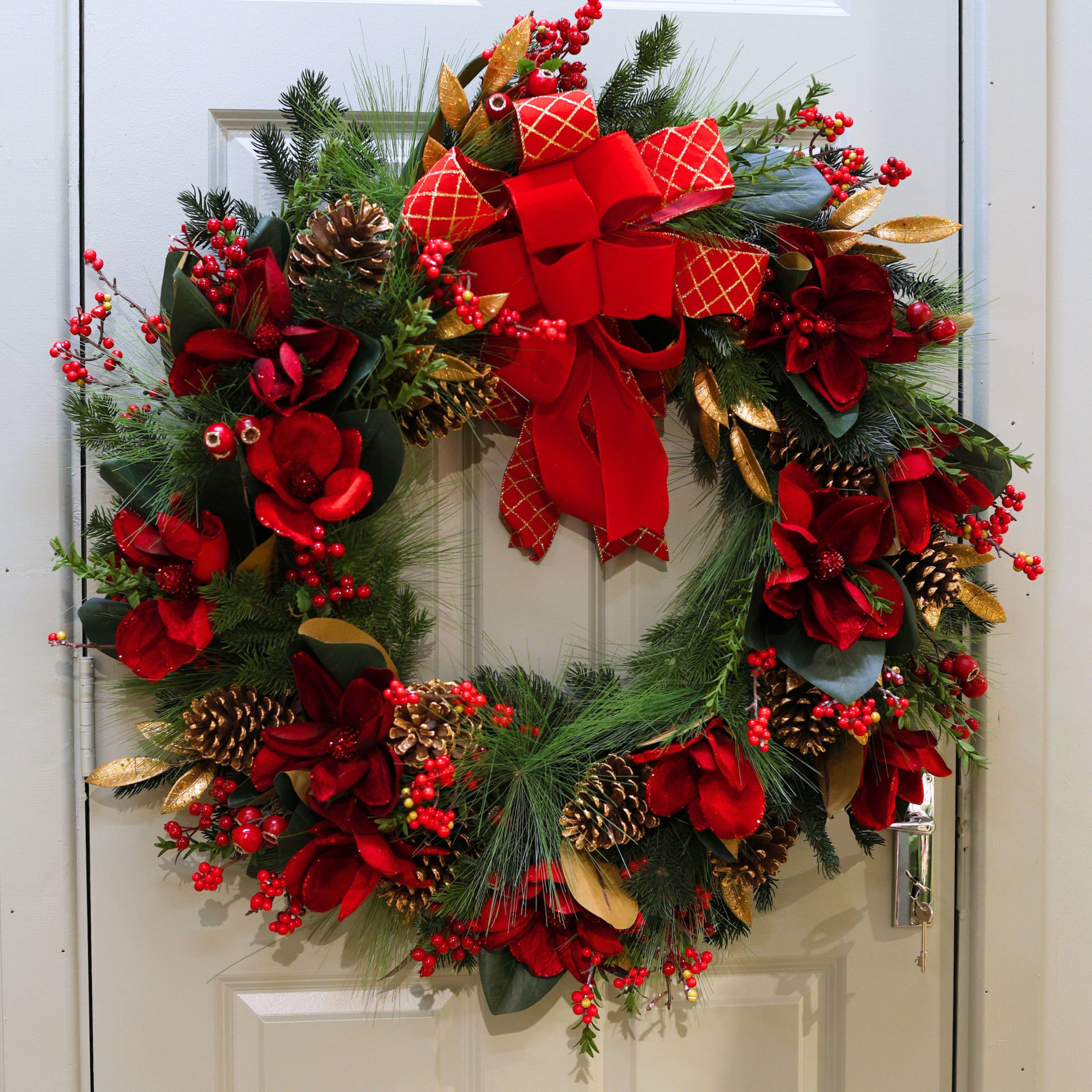 Christmas garland in a festive  front door display