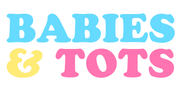 The logo for babies and tots is blue , pink , and yellow.