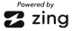 A black and white logo that says powered by zing