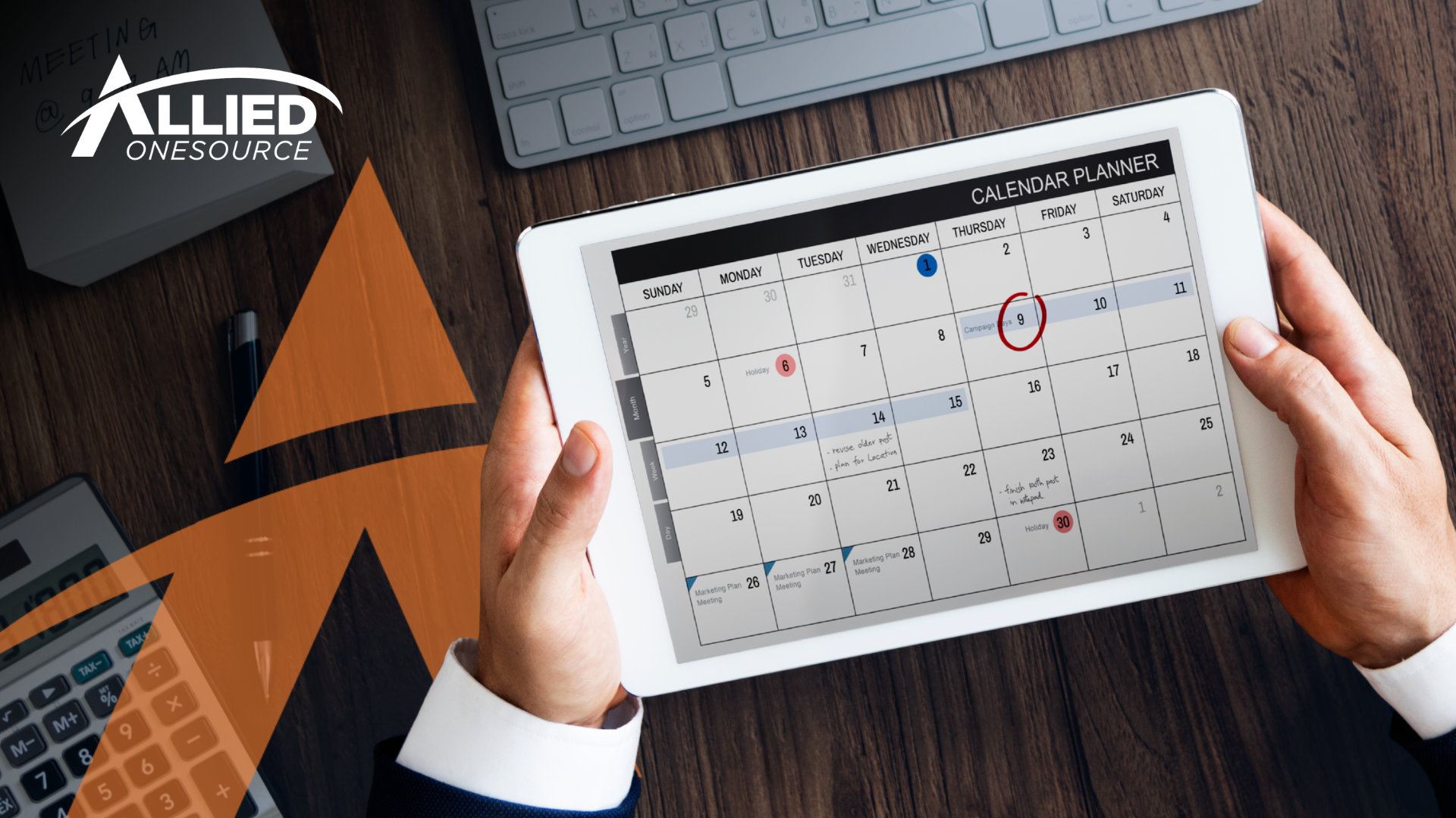 Business professional reviewing a calendar as part of evaluating staffing partner performance
