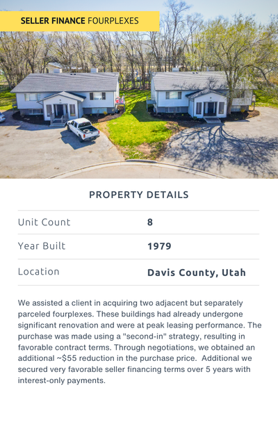 Two Davis county fourplexes closed with seller financing