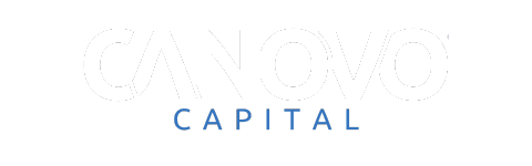 A blue and white logo for a company called cannon capital.