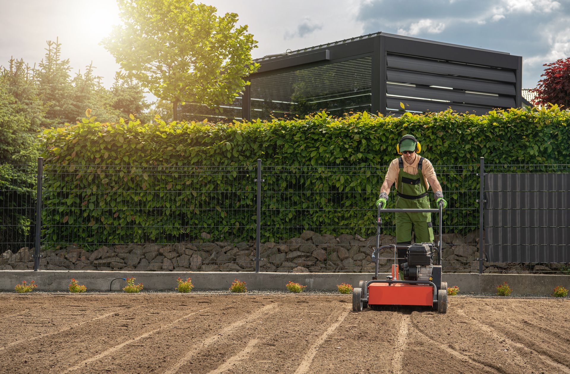 man making aeration on the field