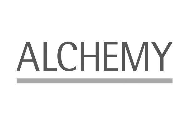 A black and white logo for alchemy on a white background.