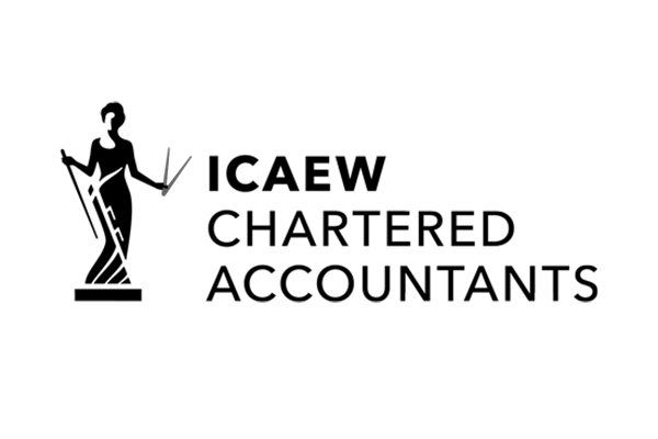 A black and white logo for icaew chartered accountants