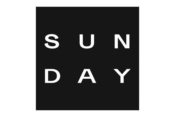A black square with white letters that says sunday on it.