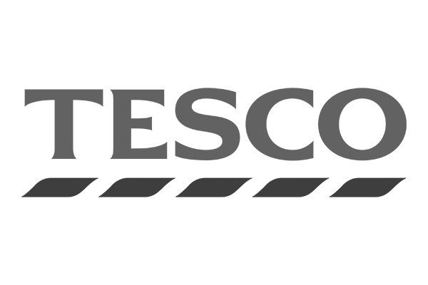 A black and white logo for tesco on a white background.