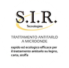 Logo di S.I.R. Tecnologies con la scritta «trattamento antitarlo a microonde» in italiano su sfondo bianco