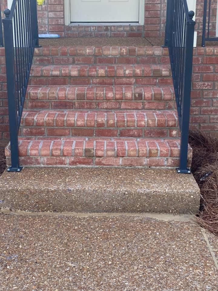 Restored brick steps in Lebanon, TN, showcasing professional pressure washing and walkway cleaning services.