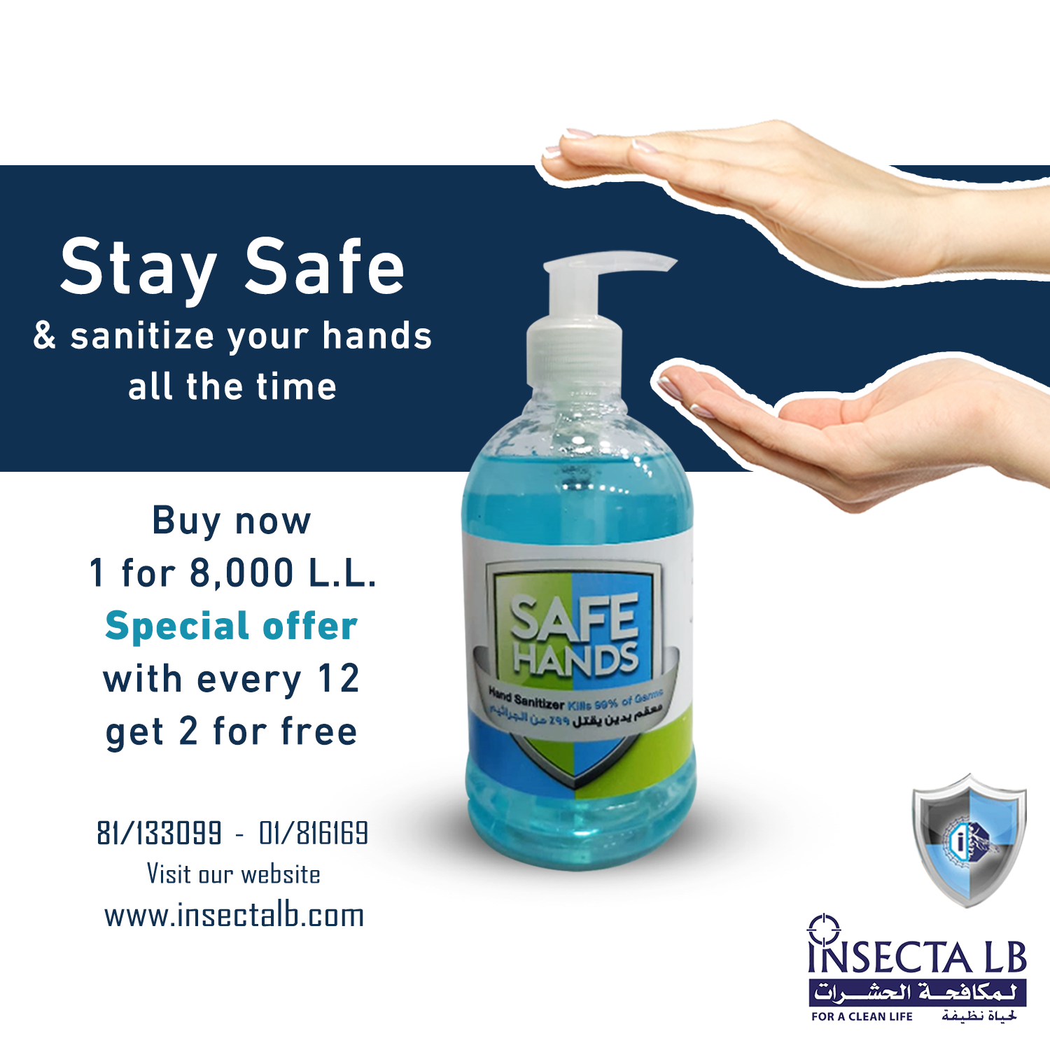 Advertisement for Safe Hands hand sanitizer.