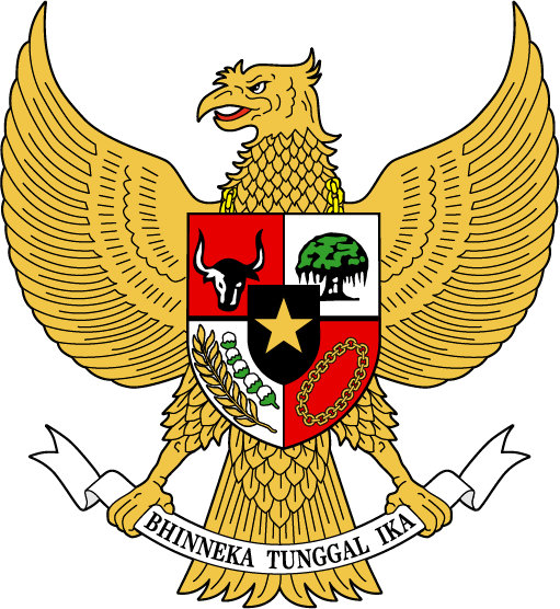 The Indonesian coat of arms, Garuda Pancasila, features a golden eagle holding a shield.