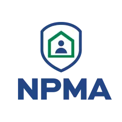 NPMA logo: Shield with house and person inside, over blue