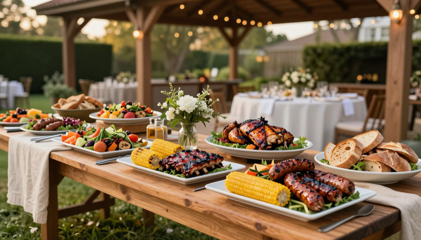 Assorted mini appetizer bites on a wooden board, topped with cherry tomatoes, cheese, herbs, and olives