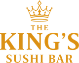 Gold crown logo and text reading &ldquo;The King&rsquo;s Sushi Bar&rdquo; on a white background