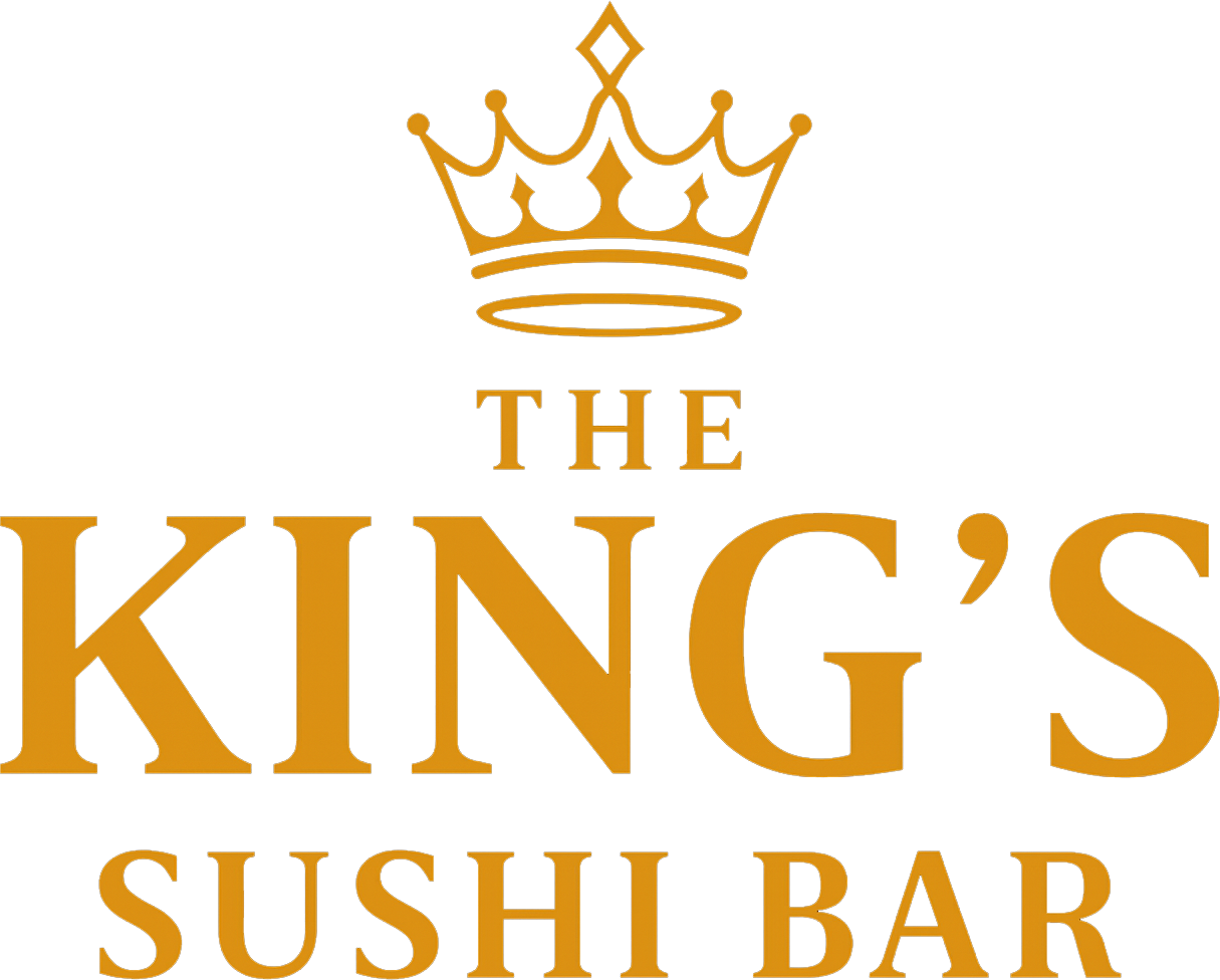 Gold crown logo and text reading &ldquo;The King&rsquo;s Sushi Bar&rdquo; on a white background