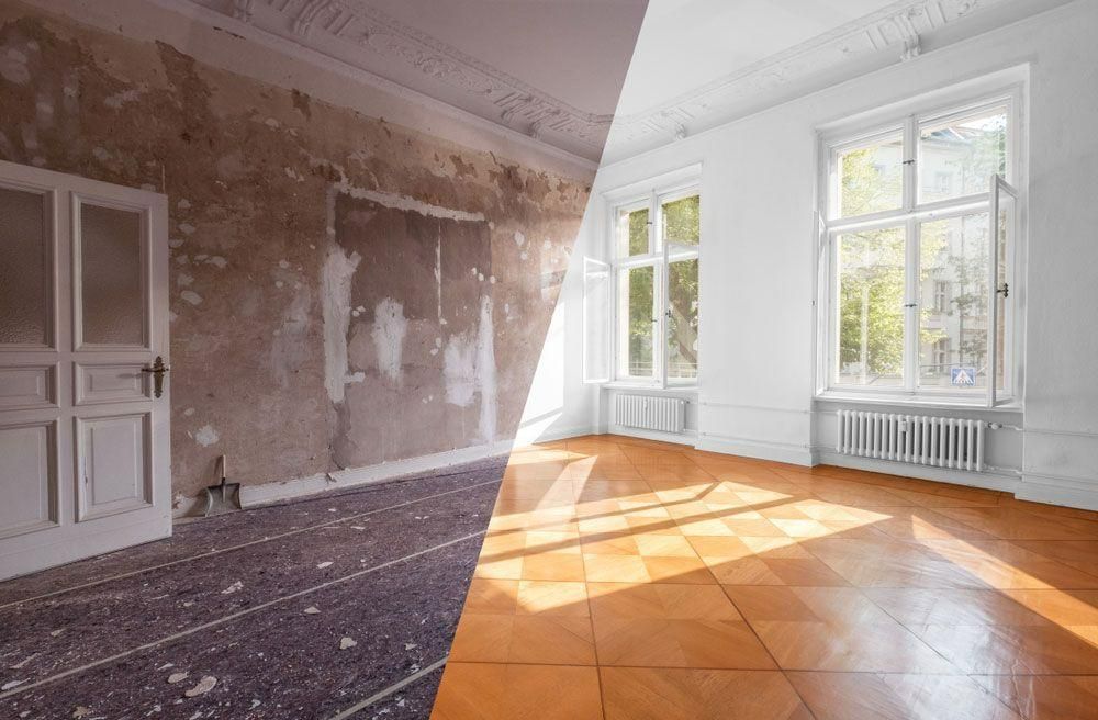There Is a Before and After Picture of A Room Being Remodeled — Gillespie Plumbing in Grafton, NSW
