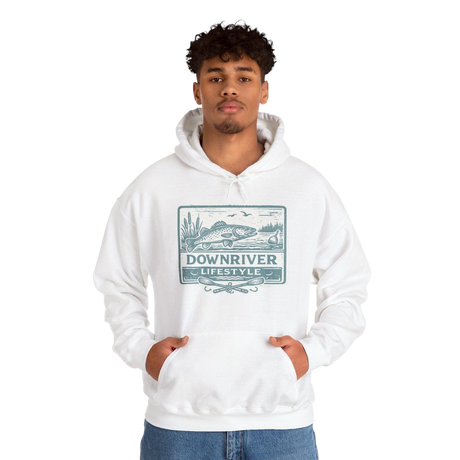 Man wearing a white hoodie with