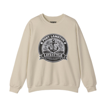 Beige sweatshirt with a black and white