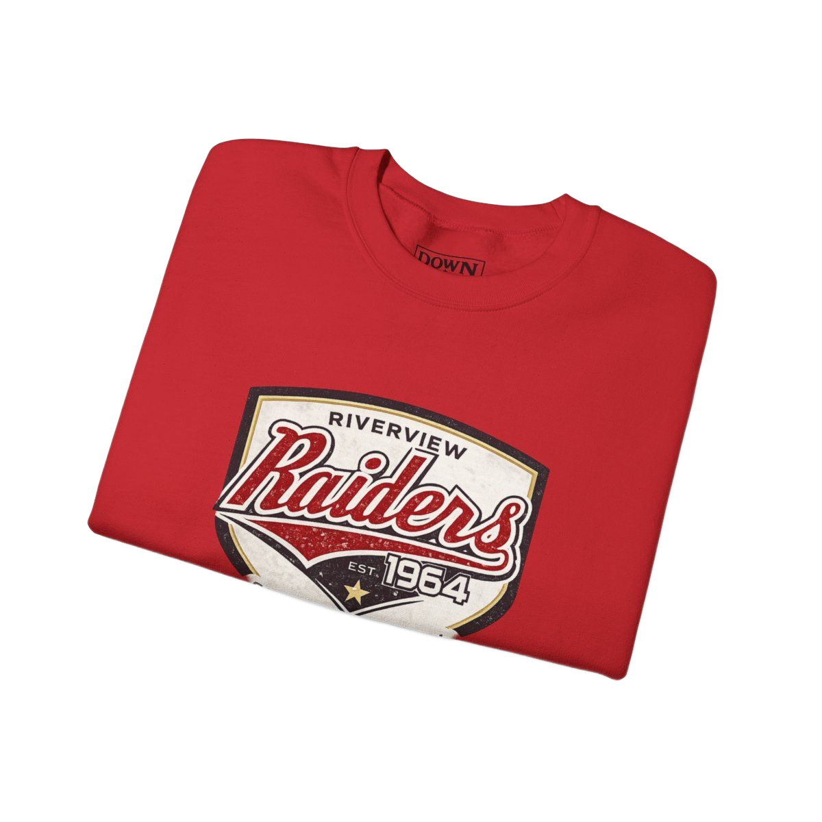 Red Riverview Raiders t-shirt with logo.