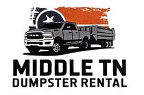 Logo for Middle TN Dumpster Rental with black truck, dumpster trailer, and orange Tennessee flag graphic