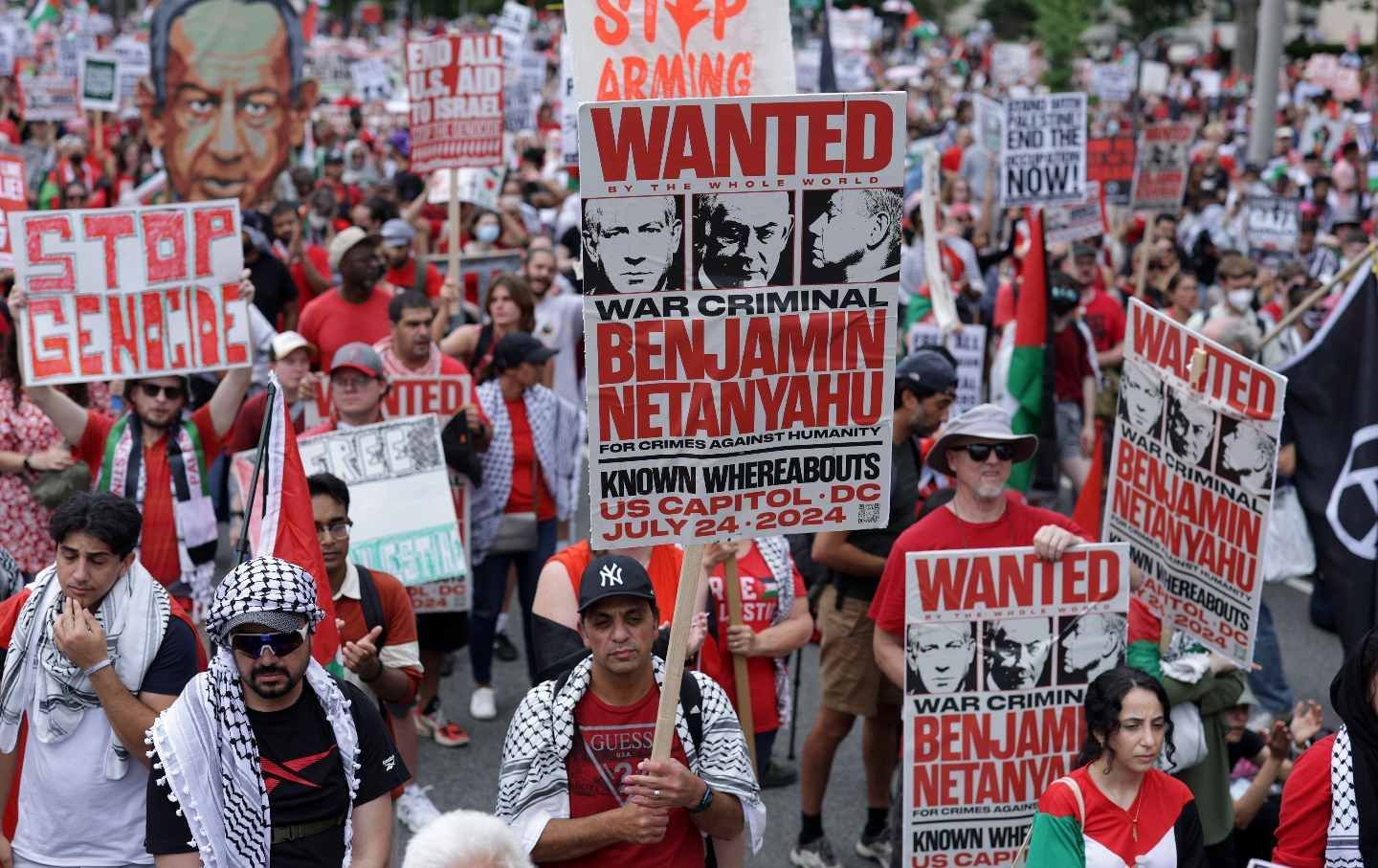 Kamala netanyahu gaza protestors unpatriotic