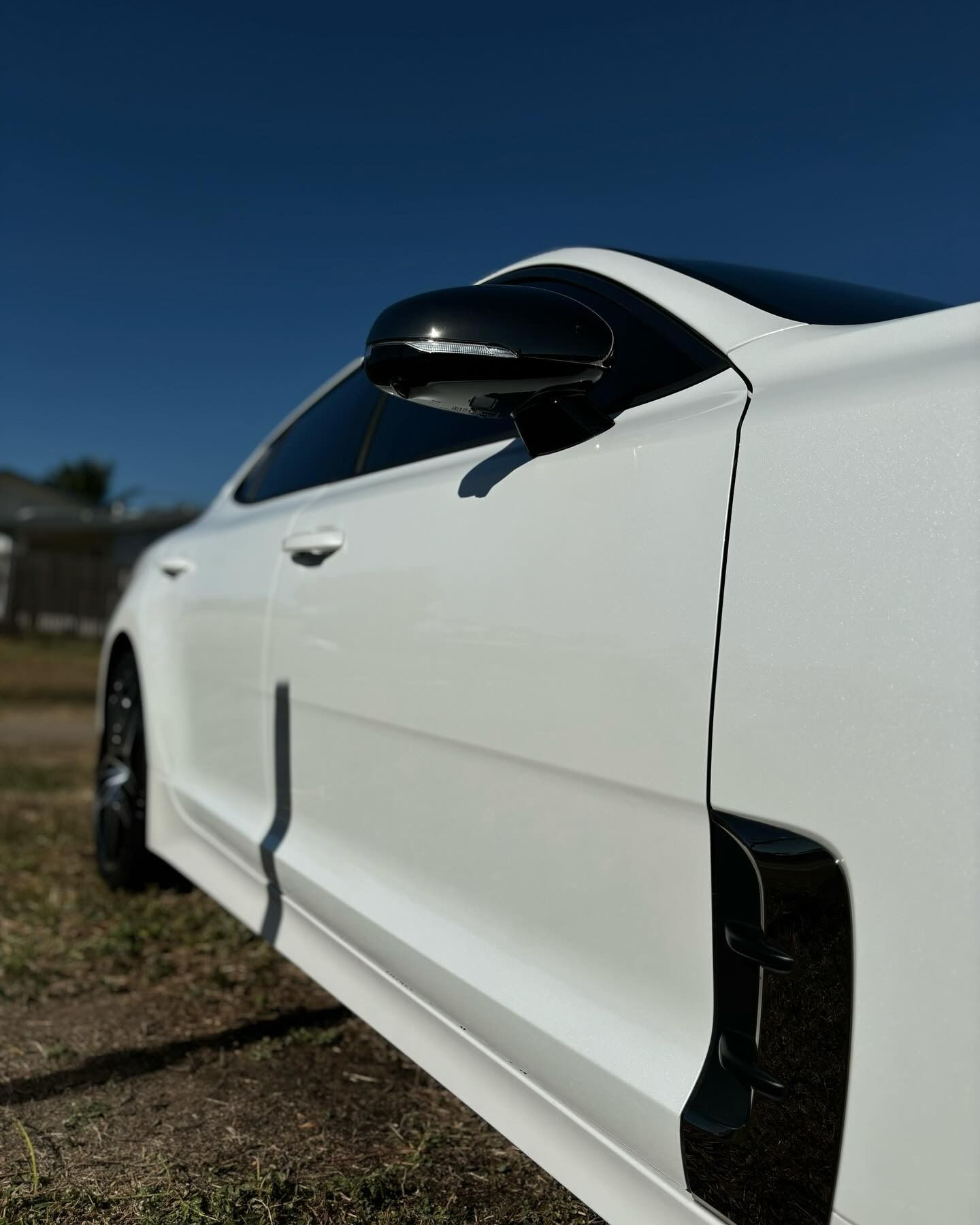 A White Car With the Door Open is Parked in a Field — Best Car Detailing in Vincent, QLD
