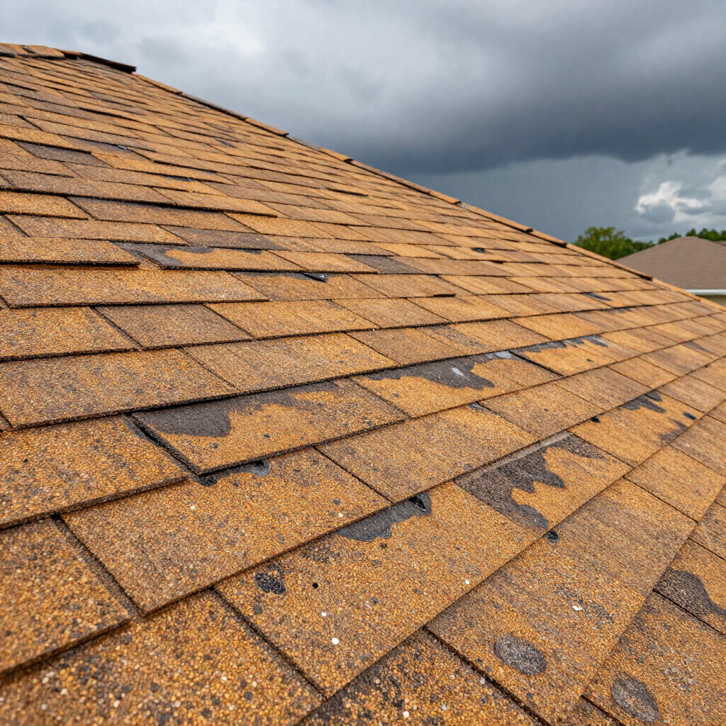 North Texas roof showing hail and storm damage